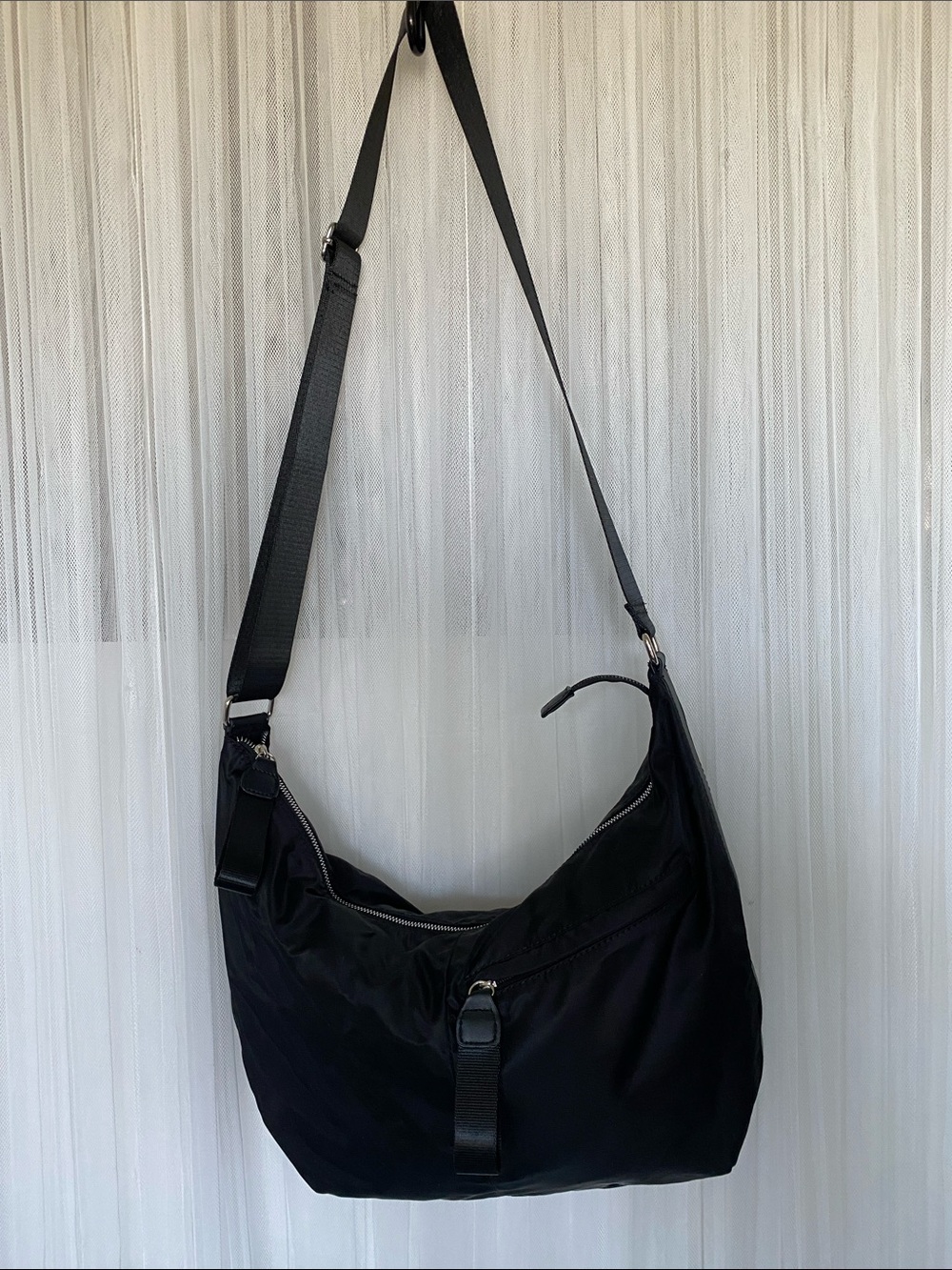 Black Hobo Crossbody Bag - Adjustable Strap Nylon by Simons